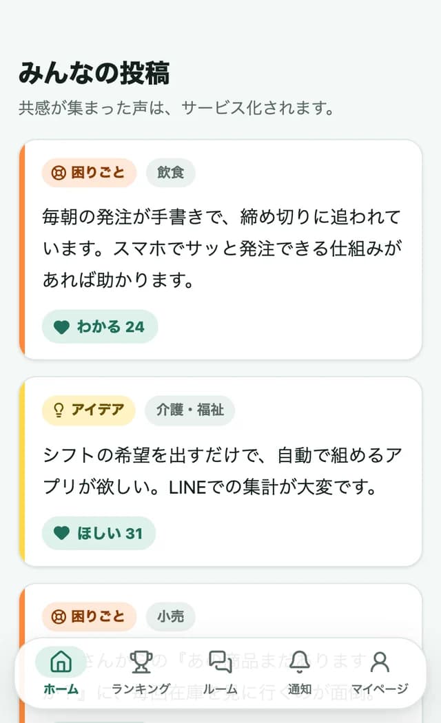 meyasubako の「みんなの投稿」画面(画面の見本)